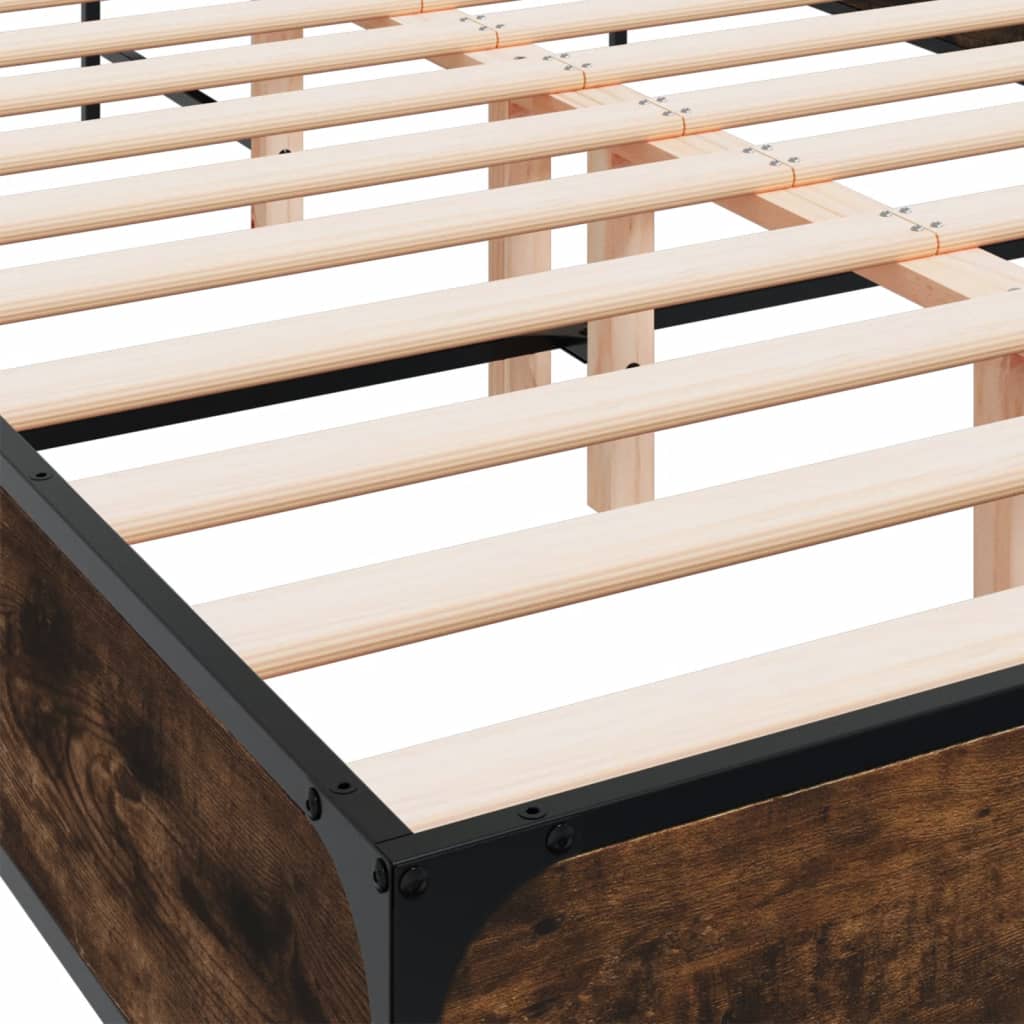 Bed Frame Smoked Oak 135 x 190 cm Wood Based Panel and Metal