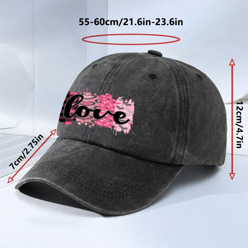 Love Heart Print Baseball Cap Polyester Distressed Casual Adjustable Outdoor Unisex Couple Cap