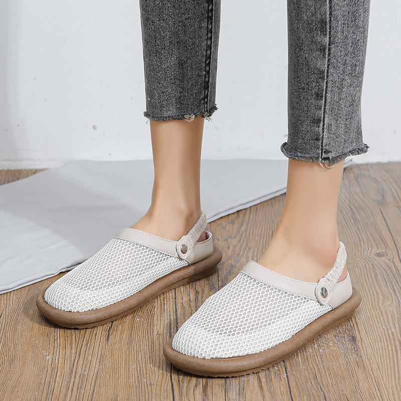 Hot Selling Summer New High Top Flat Round Toe Sandals Artistic Back Zipper Cool Boots Flower Lace Breathable Mesh Women's Shoes