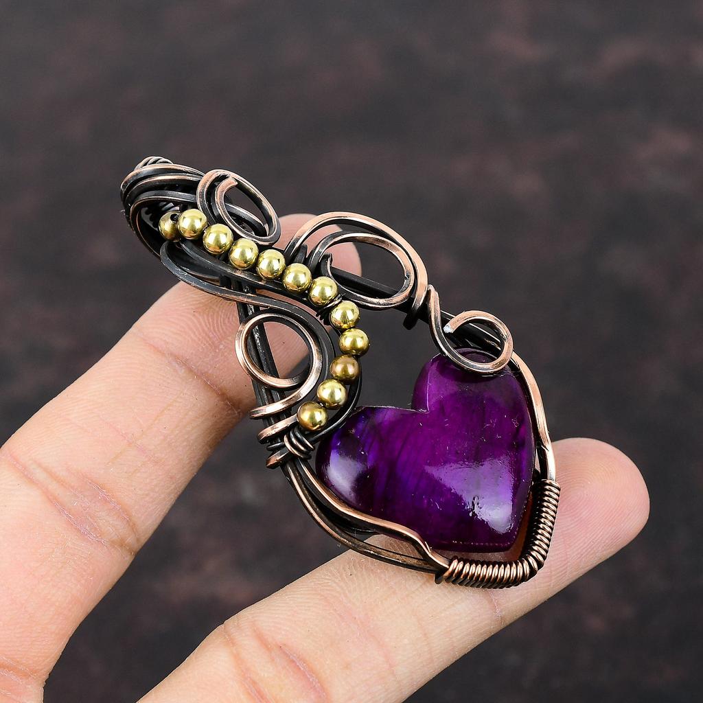 Purple Fire Labradorite Pendant Copper Wire Wrapped Gemstone Pendant Handmade Copper Jewelry Designer Pendant Wire Wrap Jewelry Gift For Him