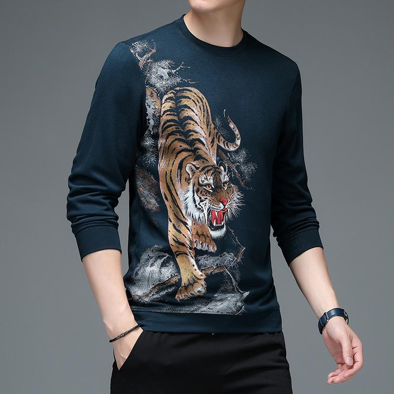 

Весенние и осенние новые мужские тонкие толстовки для средних и молодых повседневных футболок с длинными рукавами и круглым вырезом с принтом, мужские персонализированные нижние рубашки XXXXL