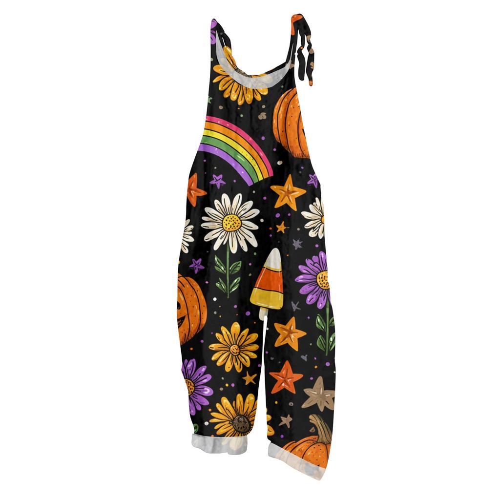 Women's Jumpsuit  Print Casual Loose Vintage Shoulder Strap Cotton Linen