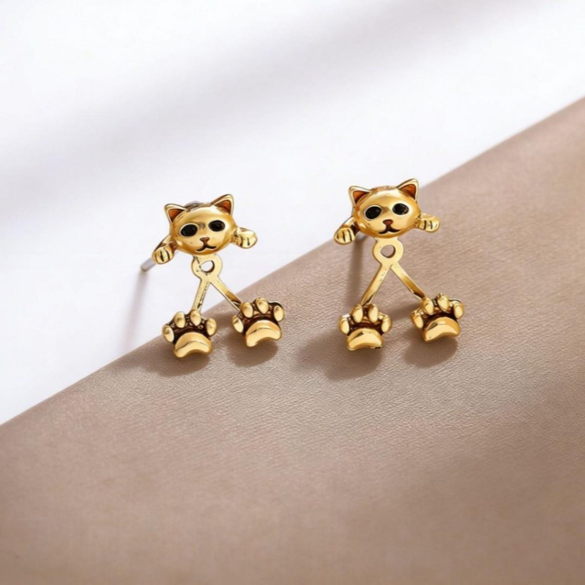 

Vintage Metal Cat Paw Back Hanging Stud Earrings For Women Men Fashion Cute Little Kitten Animal Earrings Party Casual Jewelry