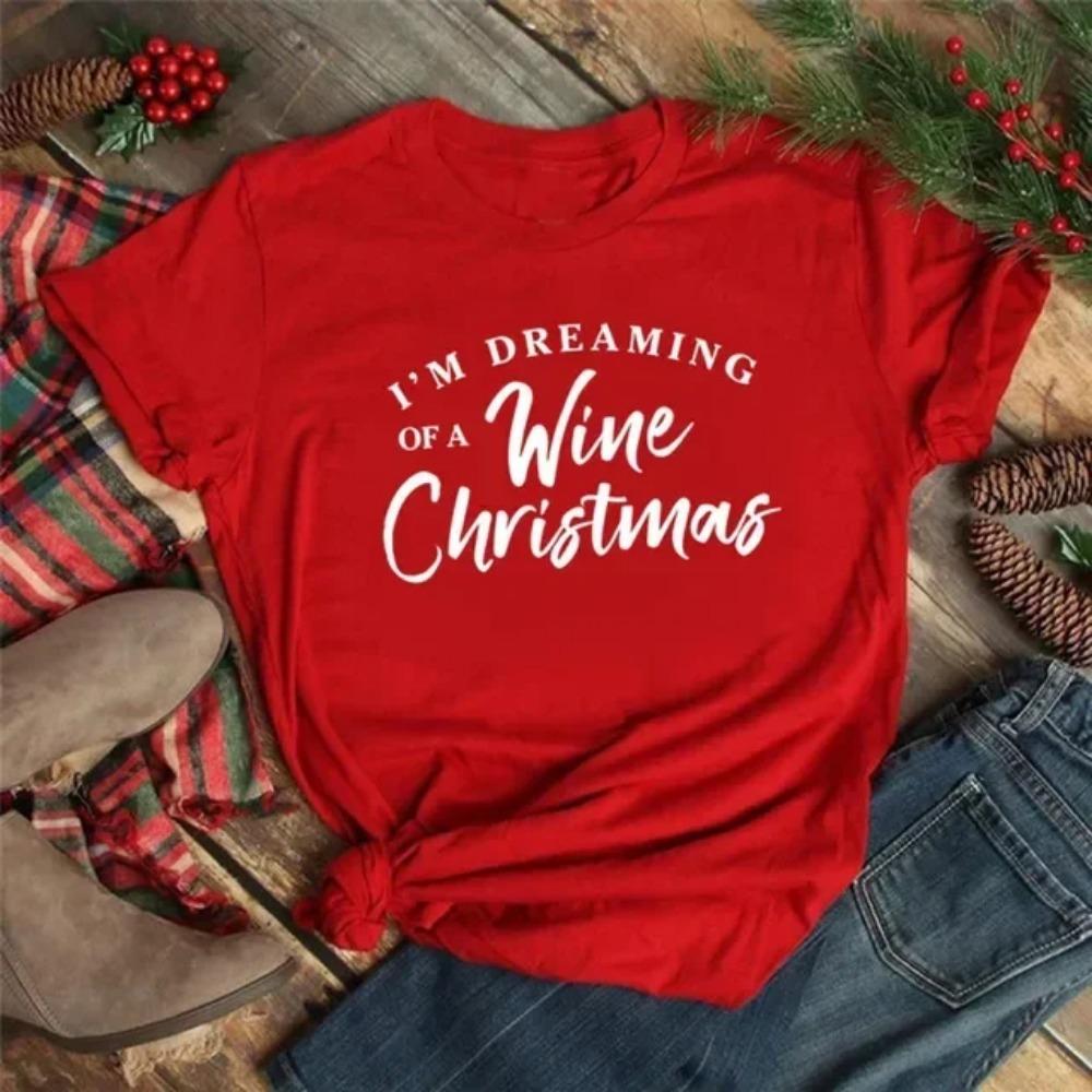 Wine Glasses Christmas T Shirt Women's Fashion Funny Merry Christmas T Shirt Cute Women Graphic T-shirt Clothing