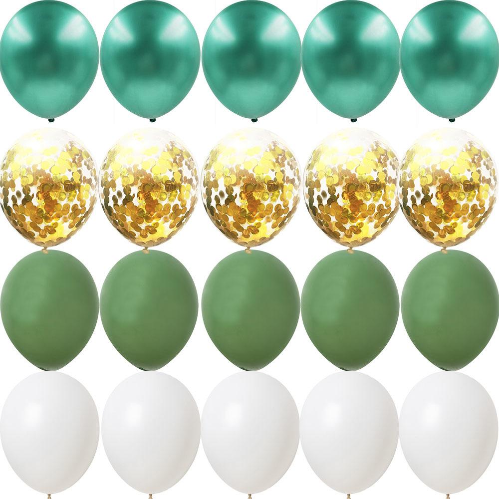 20PCS 10inch Balloon Kit Retro Green White Gold Balls Birthday Wedding Anniversary Jungle Summer Party Decor Home Supplies KTY