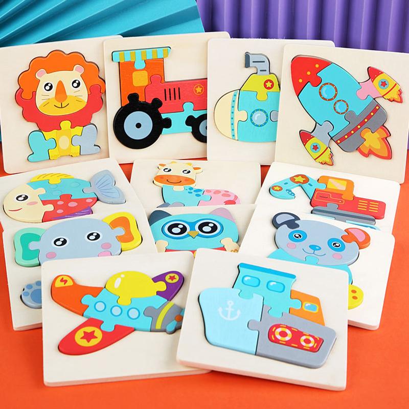 Wooden Kid Toy Cartoon 3D Children Puzzle Toys Intelligence Kids Jigsaw Toy Montessori Educational Learning Toys