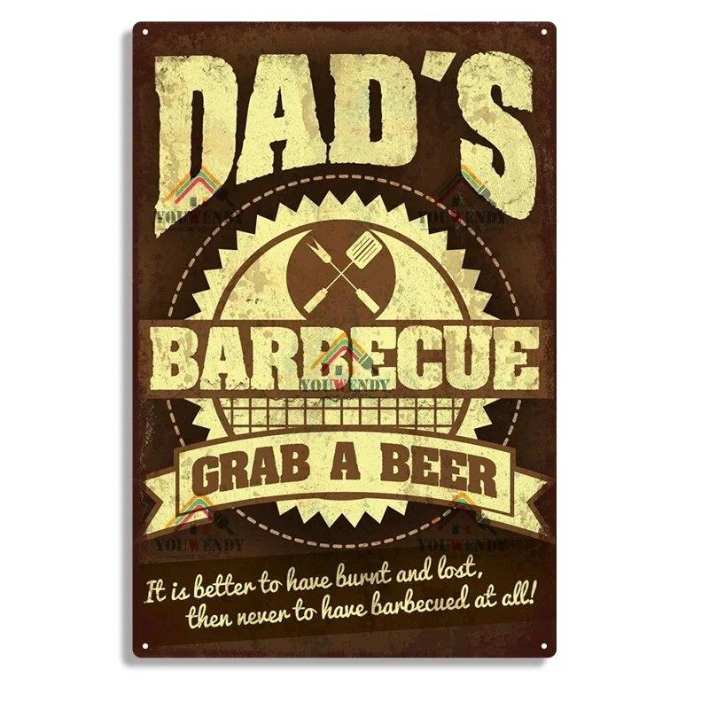 Hisun Tin Sign Retro DADS BBQ Metal Tin Signs Decorative Plaque Wall Decor for Barbecue Bar Pub Kitchen Party Zone Vintage Metal Plate
