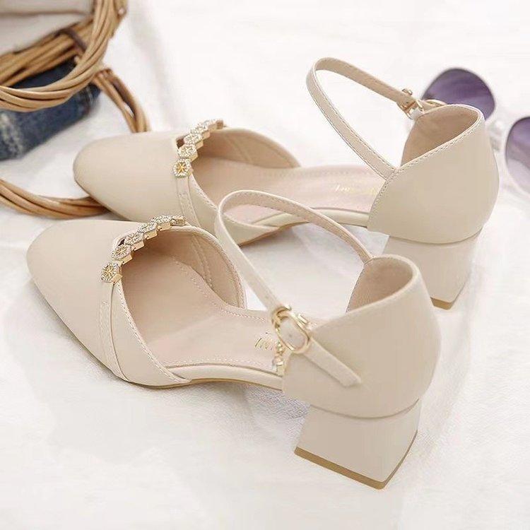 Baotou Sandals Femininity 2025 Spring and Summer New Thick Heel with Versatile Fairy Style High Heels Hollow Single Shoes