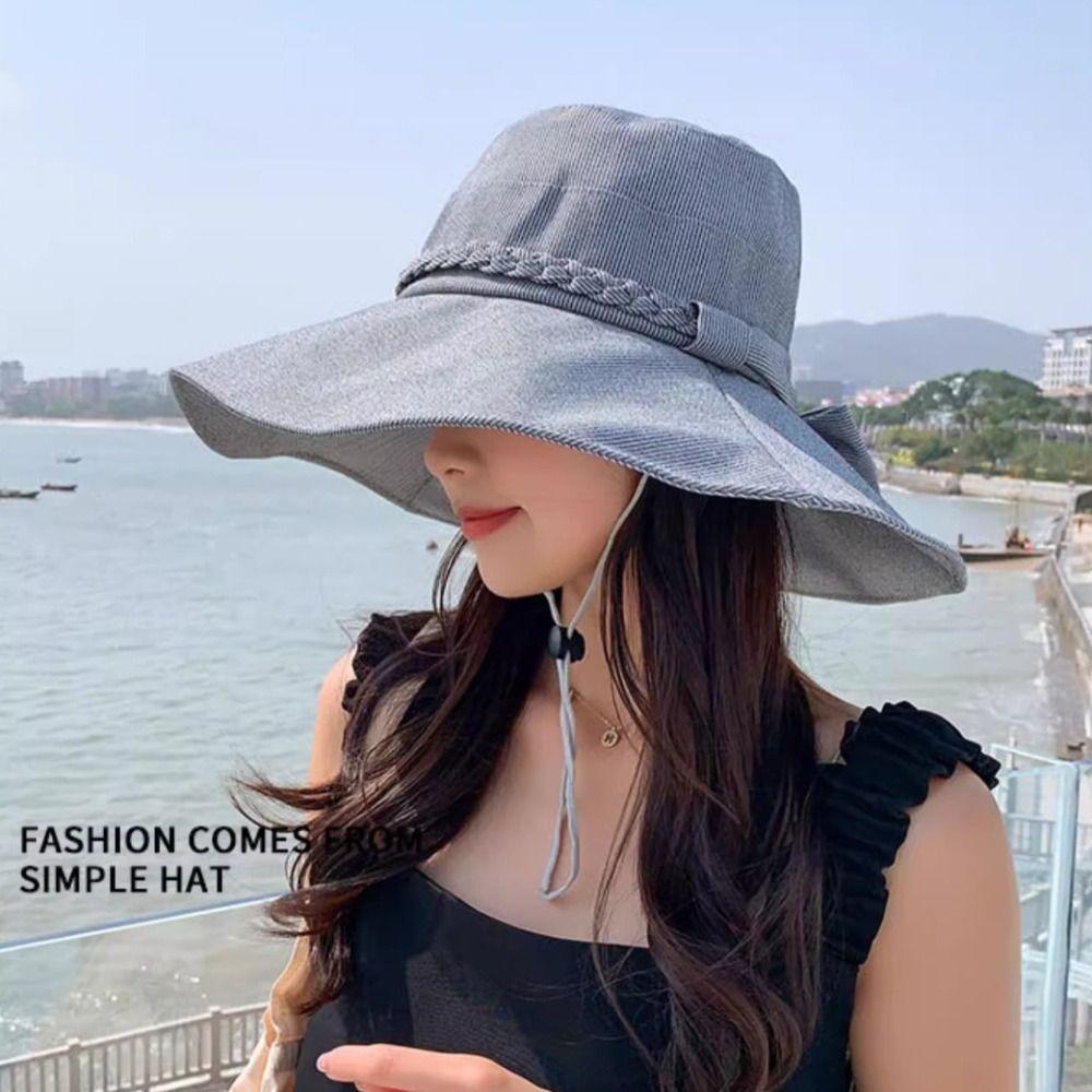 Wide Brim Sun Hat Bow Fisherman Hat Fashion Bucket Hat Outdoor