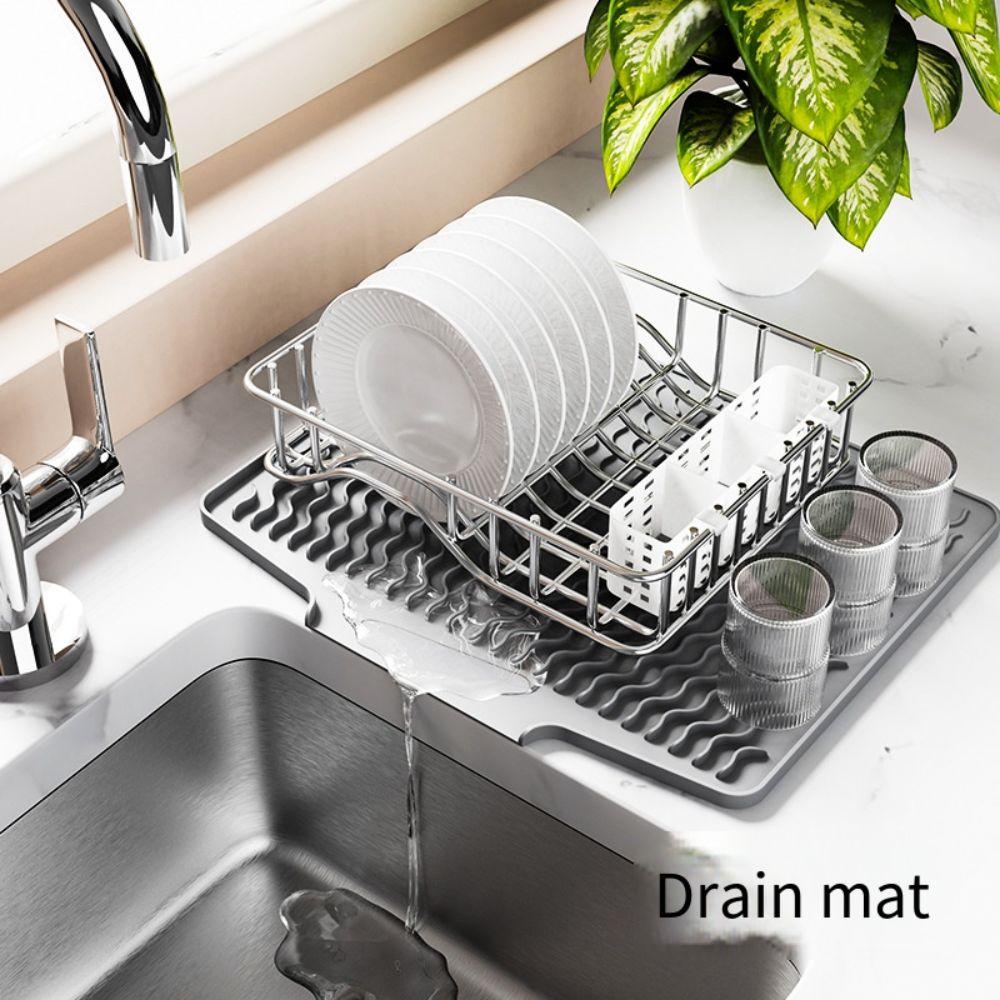 Large Silicone Dish Drying Mat Anti-scald Sink Mat Dish Rack Mat Folding Drainer Mat  Home