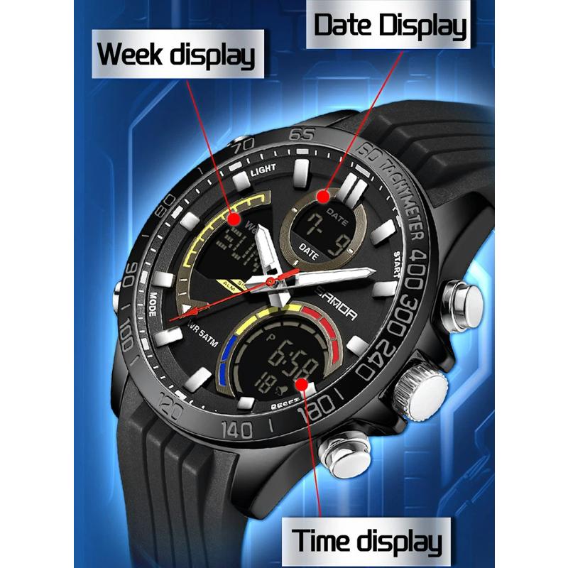 SANDA Luxury Men Electronic Quartz Watch Chronograph Double Display Waterproof Man Digital Wristwatch Military Sport Male Clock
