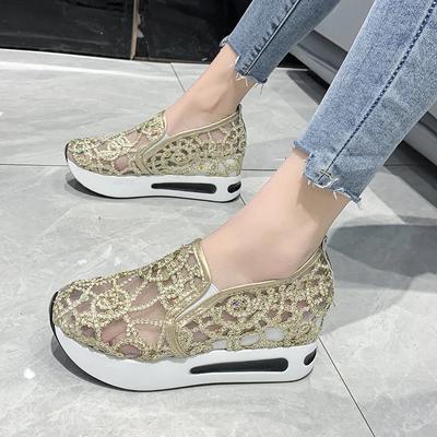 Platform Wedges Women Sneakers Floral Embroidery Mesh Sneakers Women Slip On Casual Comfy Heeled Shoes for Woman Tenis Feminino