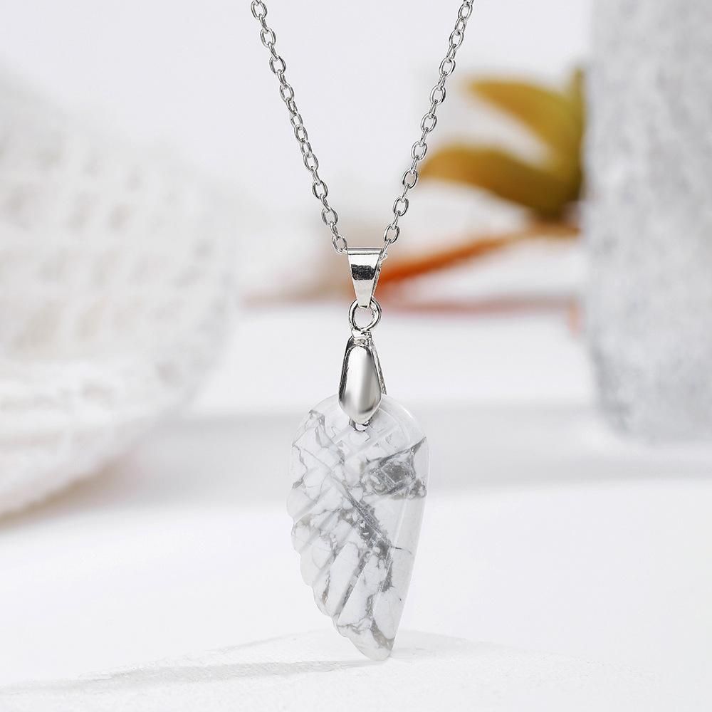 Natural crystal pendant, white crystal necklace, angel wing pendant, bohemian jewelry