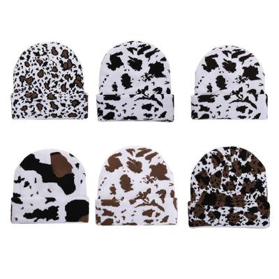 Cow Print Acrylic Watch Hat Beanie Warm Winter Knit Women Cap Men New A7C5