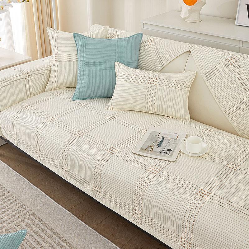 Pure Cotton Sofa Cushion for All Seasons, Cotton Non-slip Cushion, Simple Modern Fabric Sofa Cover, Backrest Cover and Cloth Towel