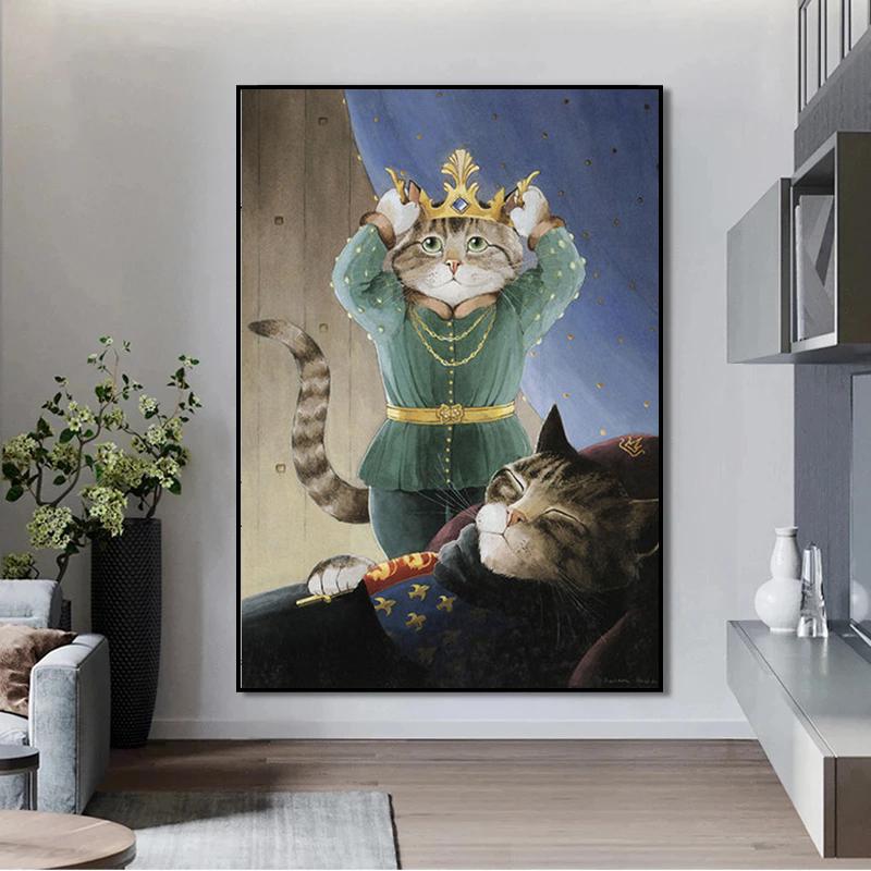 Funny Cute Cat Canvas Paintings Animal Big Eyes Kitty Posters and Prints Black and White Pictures for Kids BedRoom Home Decor No Frame