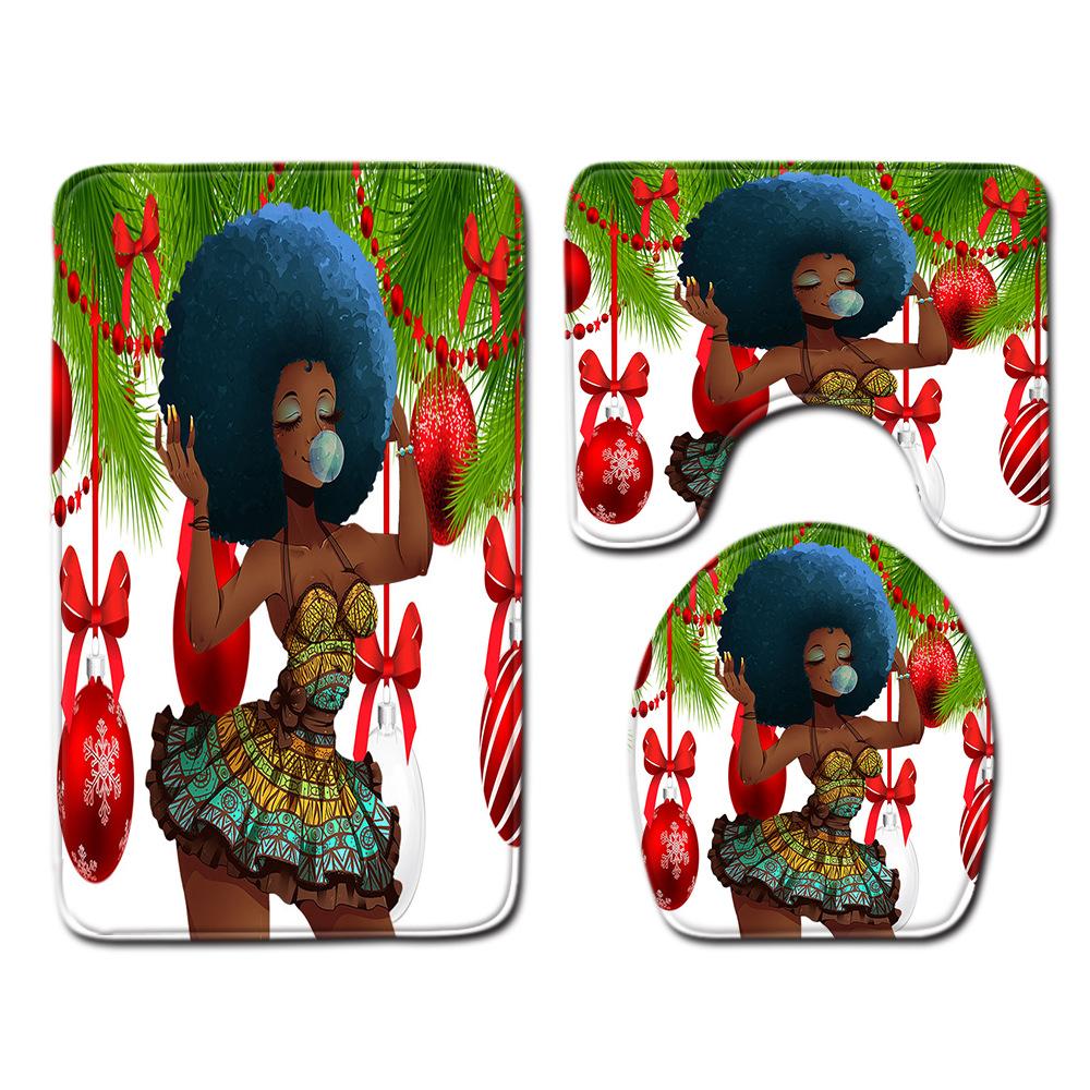 African Women'S Bathroom Floor Mat Three-Piece Bathroom Carpet Toilet Mat Set Doormat Bathroom Non-Slip Mat