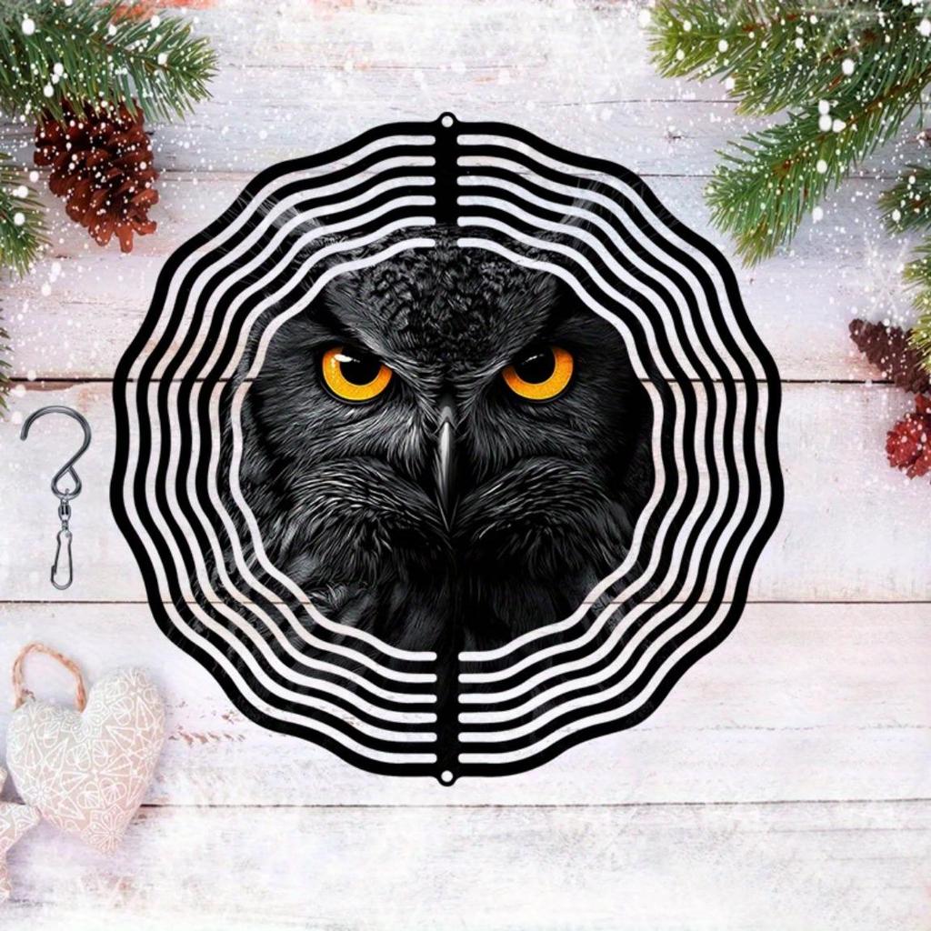 Metal Wind Chime with Night Owl Design Christmas Hanging Decor for Garden Yard Outdoor Thanksgiving Holiday Gift No Electricity Needed