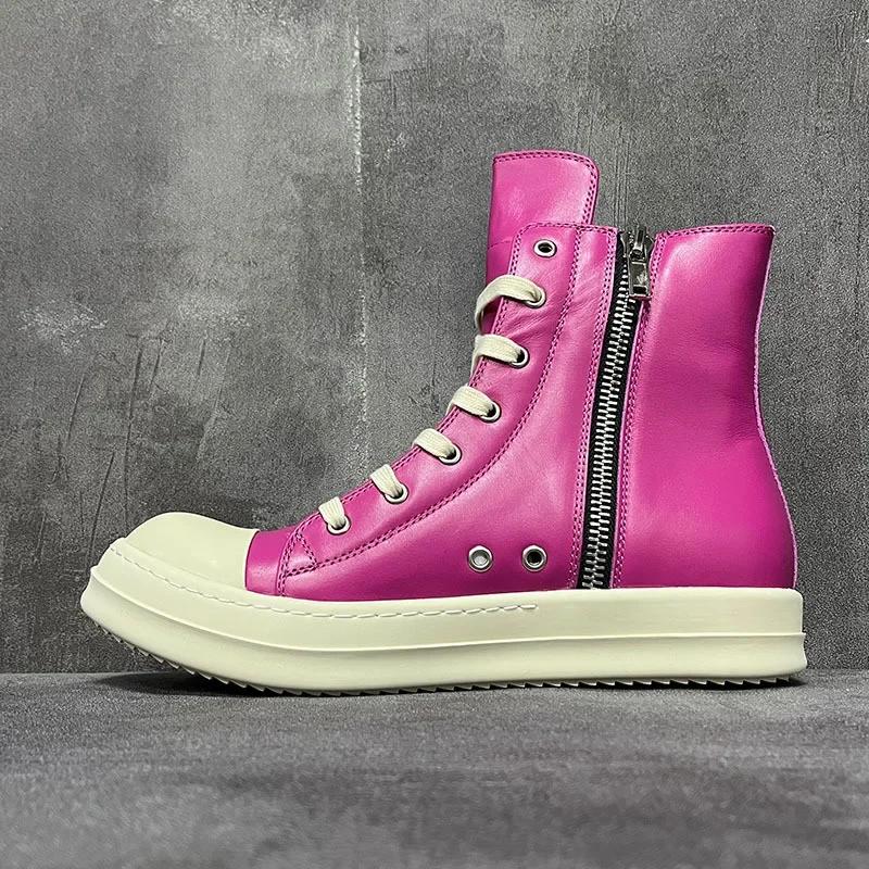 

2025 Высокие кроссовки Мужские Повседневные на платформе Женские Кожаные Роскошные Кроссовки На шнуровке На молнии Осенние Розовые Красные Оранжевые Ботинки 35