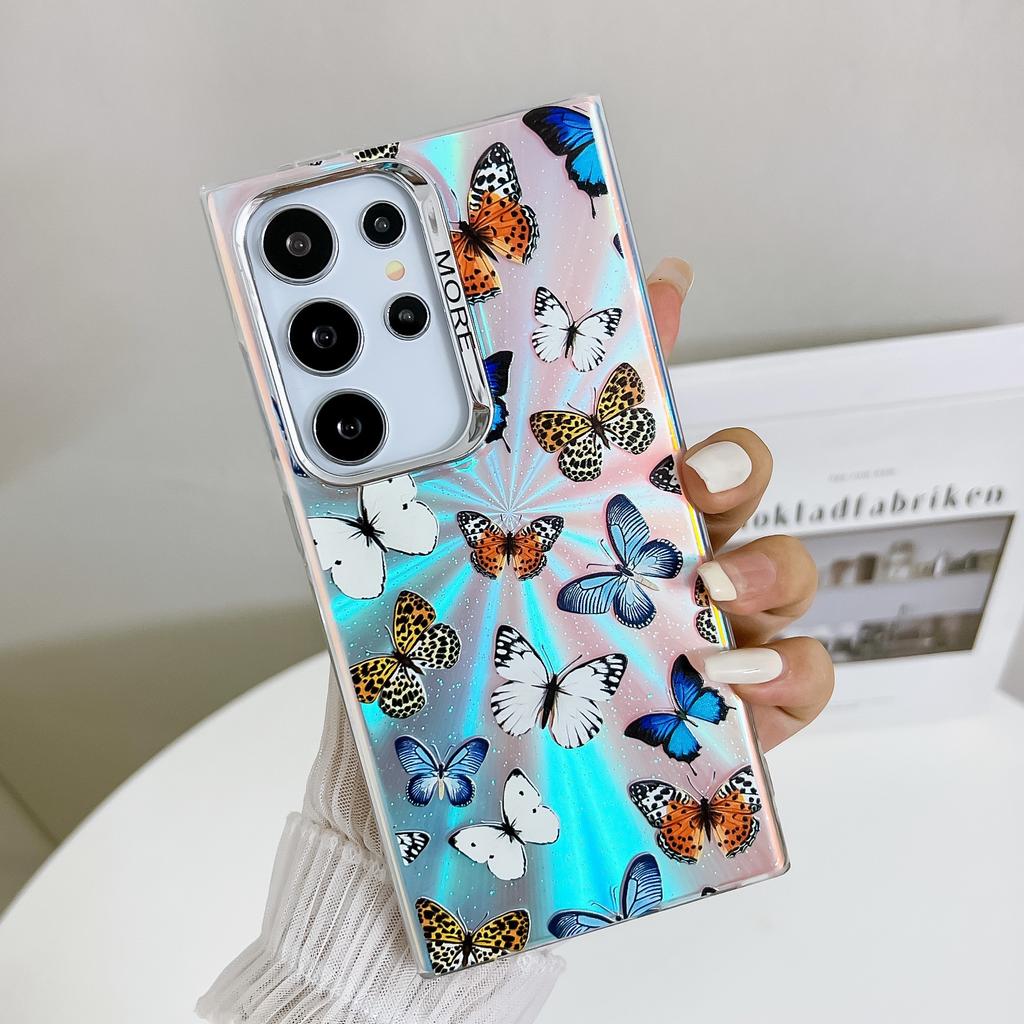 Laser Pattern Butterfly Suitable for Samsung S25ultra Mobile Phone Case Electroplating S24Plus Creative A56 Drop Protection Case