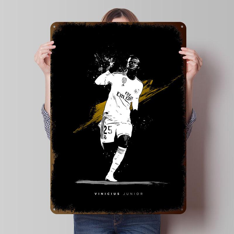Vinicius Junior Football Art Printed Poster Customized Wall Art Retro Vintage Metal Tin Signs for Room Desk Decor House Home