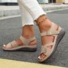 Summer New Women's Wedge Sandals Floral Flat Open-Toe Sandals with Buckle Straps for Outdoor Wear