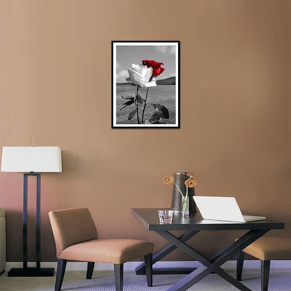 DIY-Diamantgemälde, rote und weiße Rosen, Kreuzstich-Set, Mosaik-Kunst, Diamantgemälde, voller Kreis/quadratischer Diamant, Heimdekoration