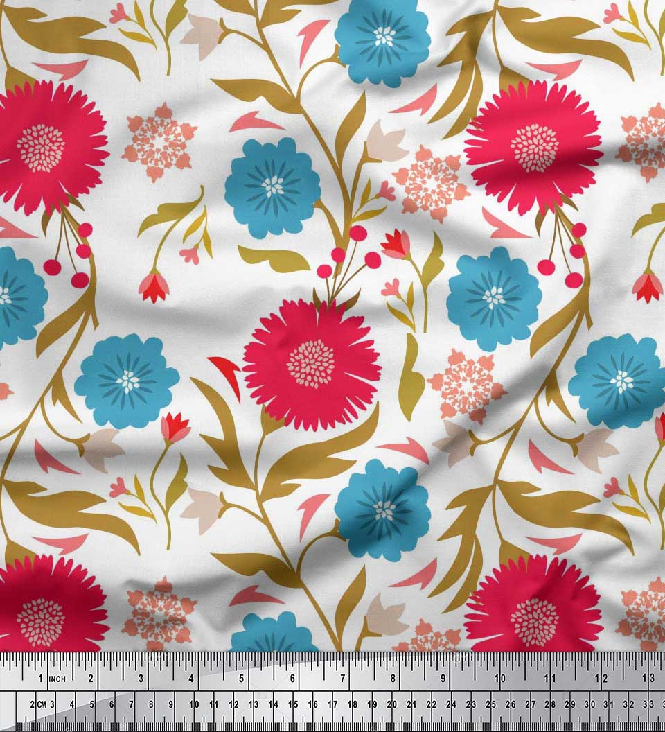 

Японська креп-атласна тканина Soimoi Листя та квіткові художні принти на метр 42 дюйми 42 Inch Wide - Poly Crepe білий