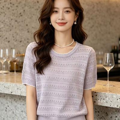 Modisches luftiges Stricktop, Dünnes kurzärmeliges T-Shirt, Sommer neuer Stil, Stilvolles kleines Oberteil, Hochwertige Bluse