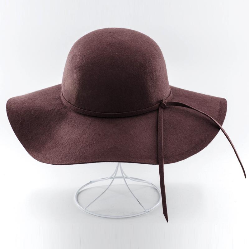 Girls Wool Fedoras Hat Wide Brim Hight Quality Wool Dome Hat Female Fedoras Woolen Cap Beach Cap Hair British Long Hat B-8746