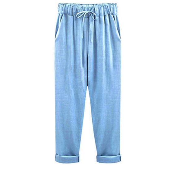 Thin Elastic Waist Women Trousers Side Pockets Drawstring Wide Leg Casual Trousers Ladies Clothing