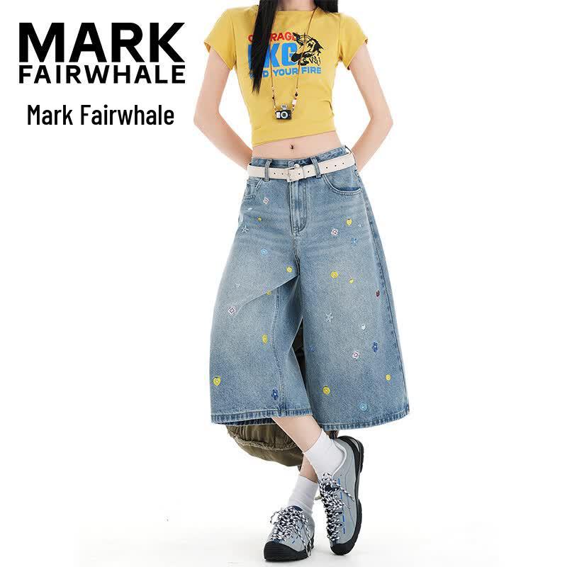 MARK FAIRWHALE Women s High-Waist Cropped Wide-Leg Jeans L