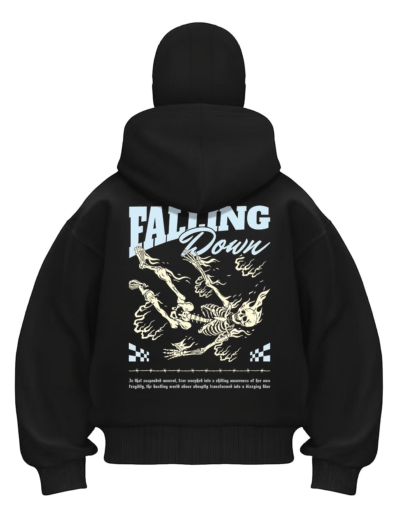 

Autumn/Winter Punk Skull Graphic Double-Hooded Zippered Sweatshirt, Loose Fit Streetwear, Men s Casual Dark Sportswear 3XL