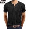 Men's Short-sleeved T-shirt Broken Holes Retro Men's Fashion Henley Shirt Men's Casual Fashion Tops Slim Fit