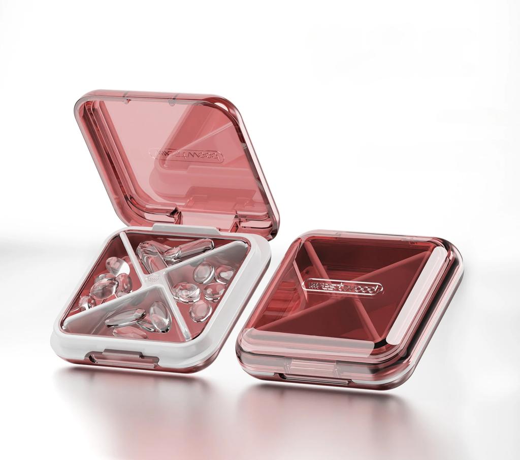 Daily Pill Organizer 4 Compartments Portable Travel Small Pill Case Pill Box for Purse Pocket to Hold Vitamins Cod Liver Oil