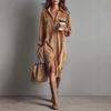 New Solid Color Corduroy Long Sleeve Fashion Casual Lapel Shirt Loose Long Skirt