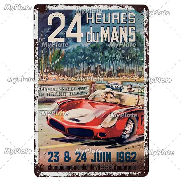 24-Stunden-Metallschild, Vintage-Plakette, Blechschild, Wanddekoration für Bar, Kneipe, Metallhandwerk, Retro-Rennwagen-Poster