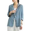 Women Vintage Casual Blazer Jacket Cotton Linen Coat Long Sleeve Lapel Thin Coat with Pockets 2 Buttons