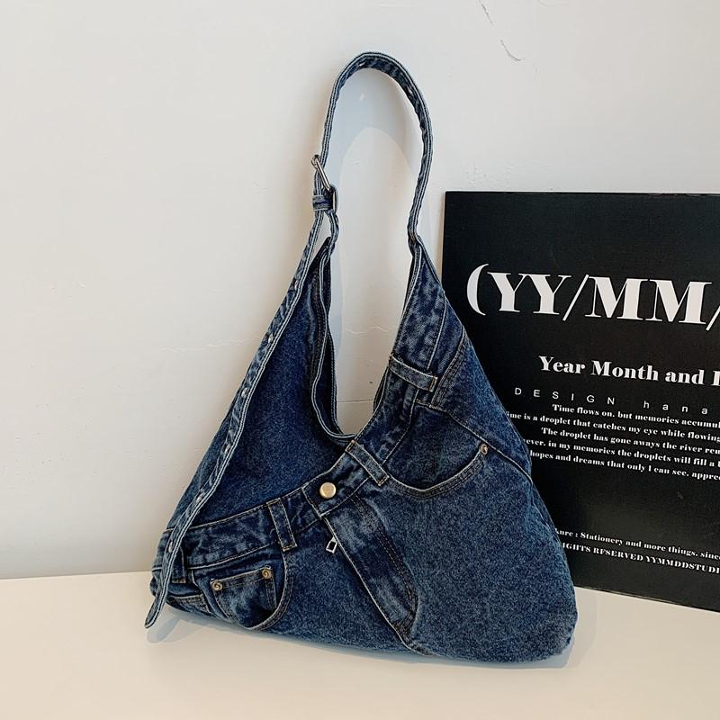 Vintage Denim Bag Women's Underarm Shoulder Bag Large Capacity Commuter Crossbody Bag