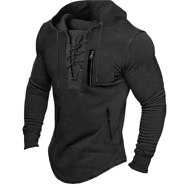 Men's Hooded Zip-Up Sweatshirt with Chest Pocket, Military Green, Olive, Brown, Gray, Black