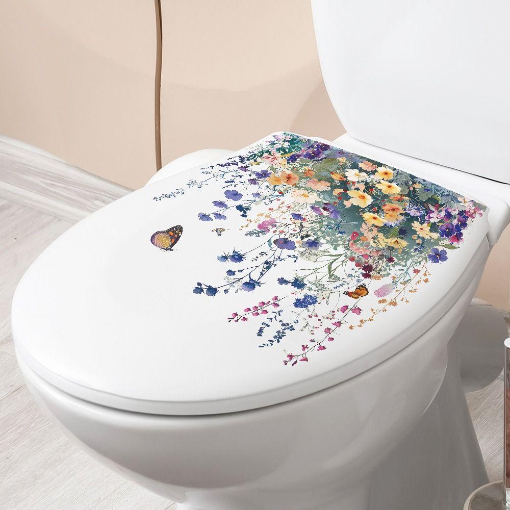 Waterproof Toilet Lid Sticker Home Decor Ornaments Wall Decals Butterfly Flower Toilet Stickers