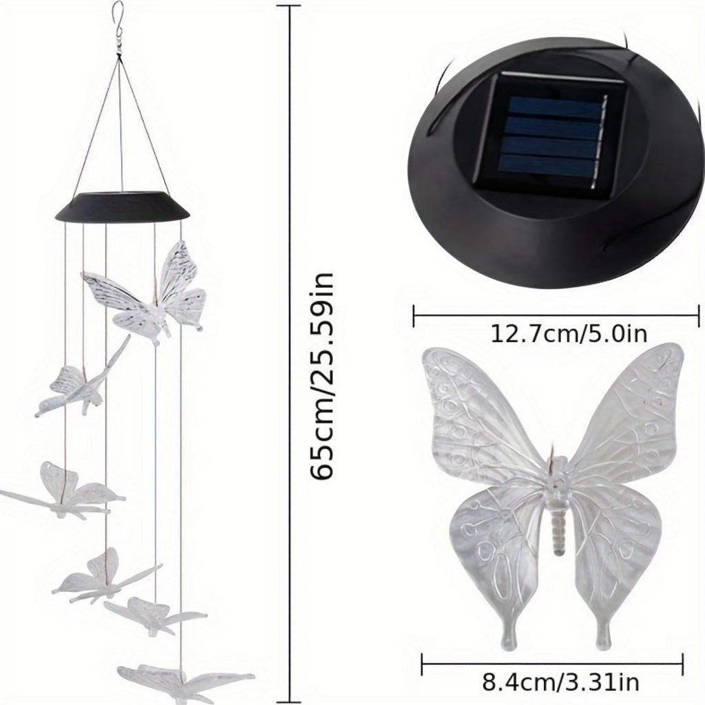 1pack Led Color Changing Butterfly Solar Wind Chimes Outdoor Waterproof Birthday Gifts For Garden Yard Outdoor Lights Christmas