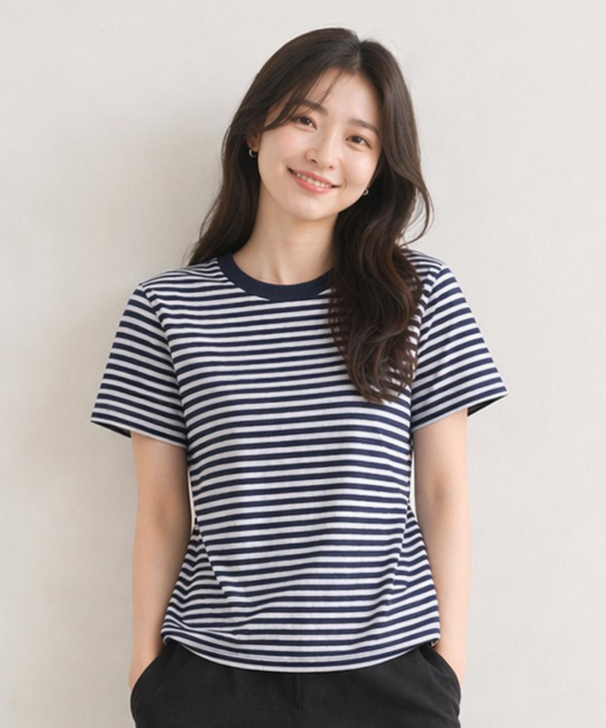 ADERNM Slub Stripe Crop T Navy