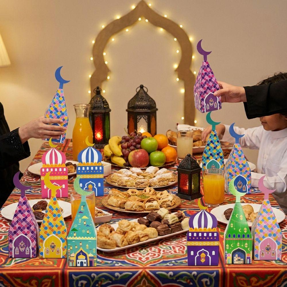 12Pcs Favor Bags Ramadan Kareem Box Paper Candy Packaging Box Moon Lantern Box  Home Decoration