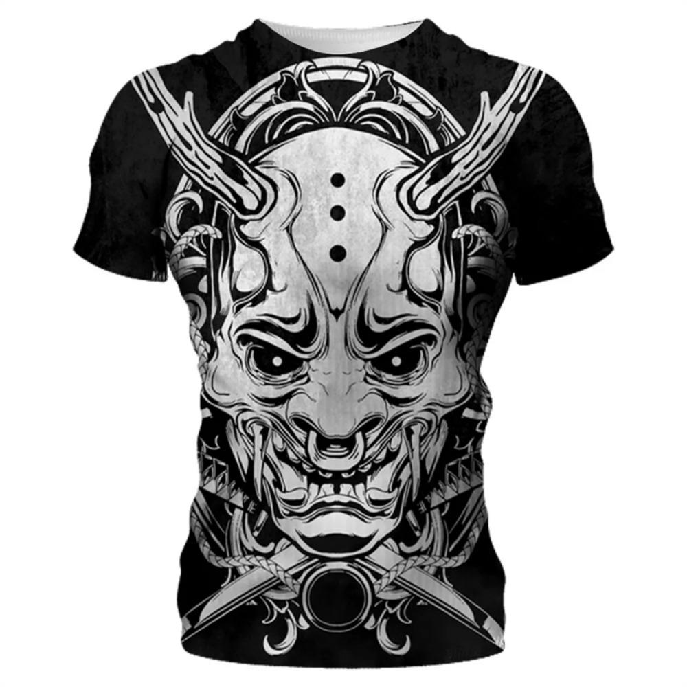 2025 Fashion Samurai Mask Graphic T-shirts For Men Harajuku Streetwear 3d Print Short Sleeve Round Neck Male Tops