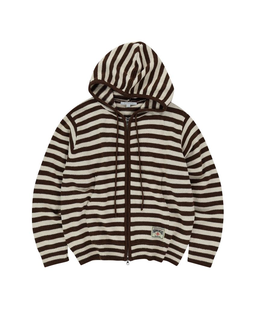 Felpa con cappuccio e zip a righe Slowacid [Marrone]