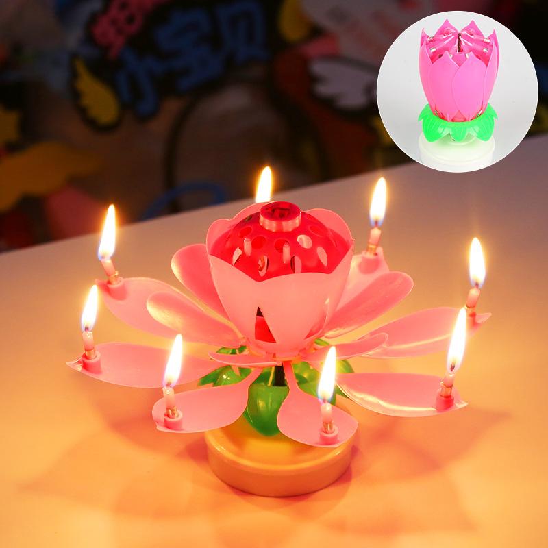 Lotus Music Birthday Candle Children's Creative Rotating Blossom Singing Lotus Lantern Cake Decoration