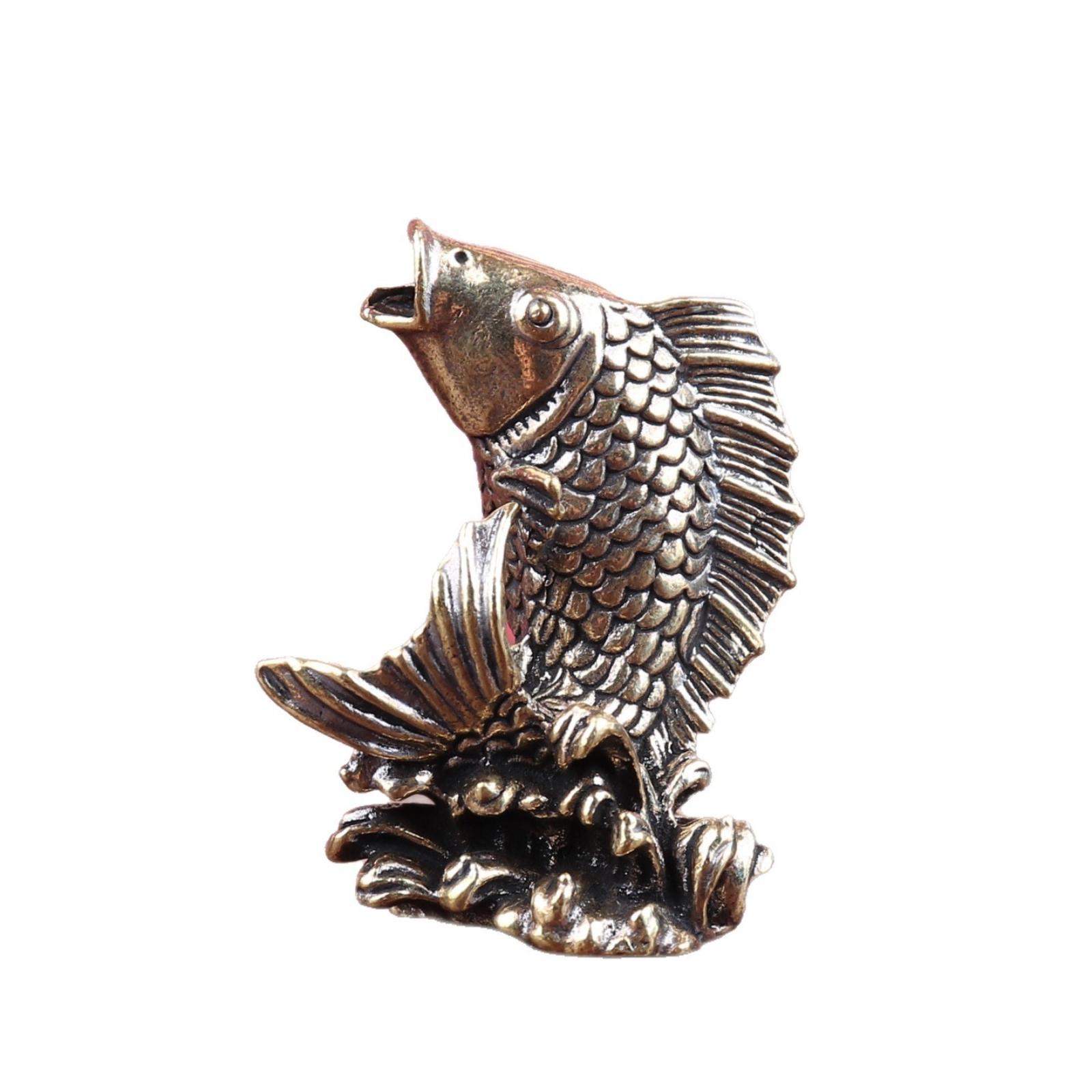 

Латунь и фигурка золотой рыбки, перепрыгивающей через Драконьи врата, винтажный домашний декор, антиквариат - настольная фигурка, чайная фигурка, ручная работа художника жёлтый