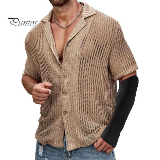 

Летняя мужская рубашка трикотажная полая эластичная однотонная однотонная рубашка с отложным воротником винтажная с короткими рукавами однобортный кардиган пляжный топ для отпуска S хаки
