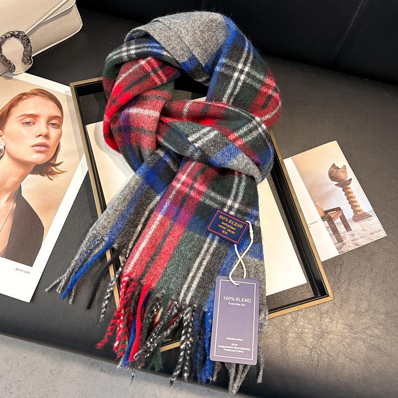 Wool Women Scarf Luxury Cashmere Winter Blanket Wraps Casual Plaid Print Pashmina Bufanda Travel Poncho Stoles Echarpe